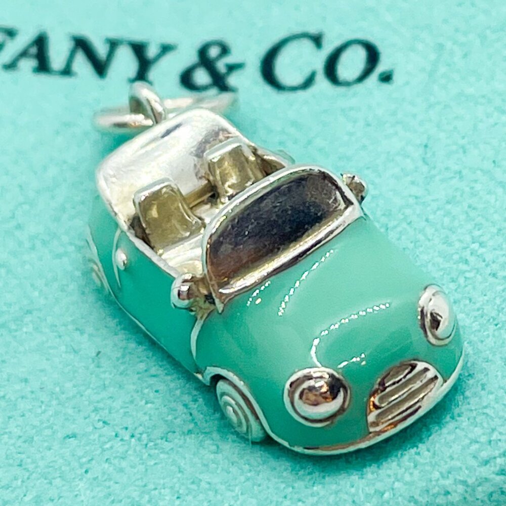 Tiffany & Co. Blue Enamel Convertible Car Charm Sterling Silver Pendant - Picture 1 of 16